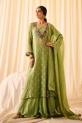 Green Jacquard Embroidered Slip Kurta Set