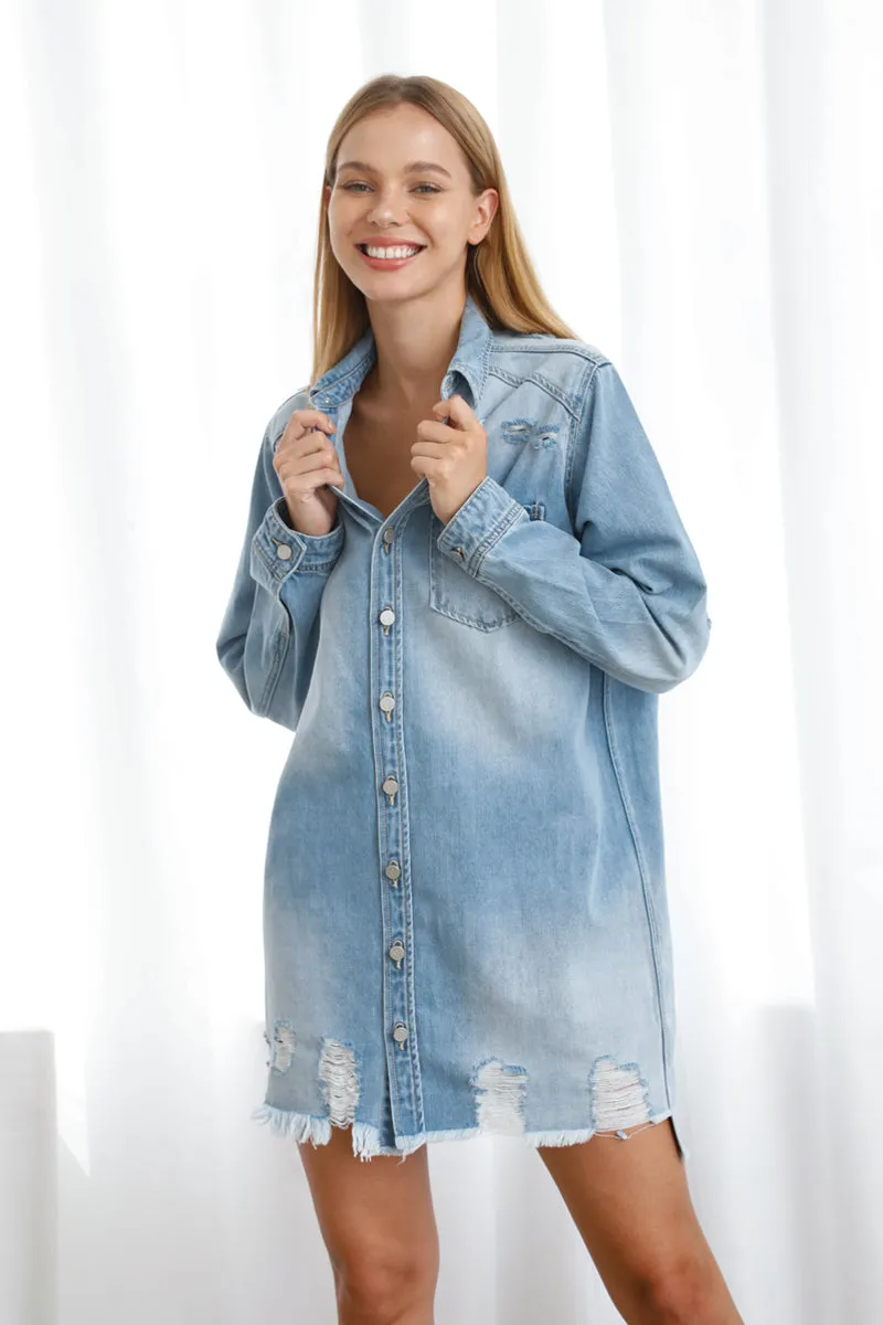Heavy Bottom Destroyed Shirt Dress