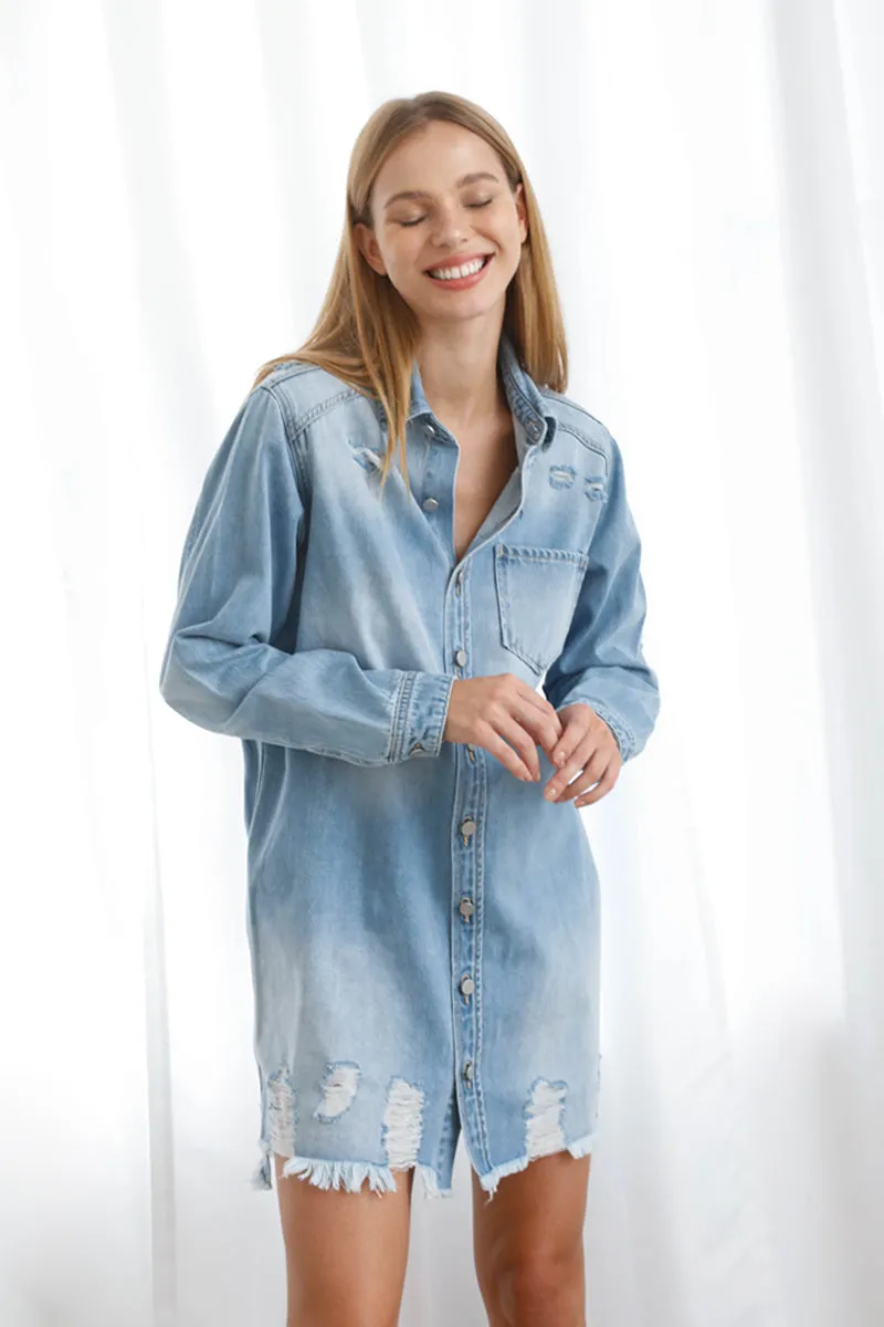 Heavy Bottom Destroyed Shirt Dress