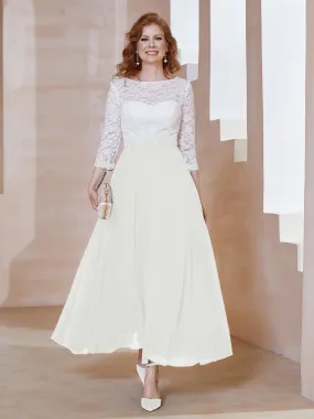 Illusion Neckline Applique Long Sleeves Dress Ivory