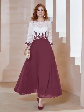 Illusion Neckline Applique Long Sleeves Dress Mulberry