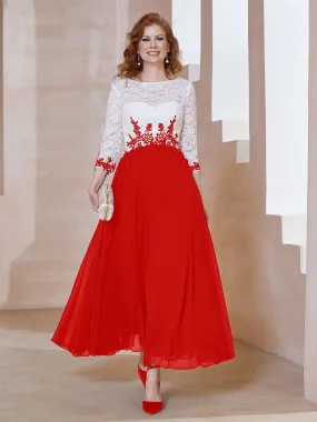 Illusion Neckline Applique Long Sleeves Dress Red