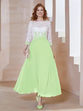 Illusion Neckline Applique Long Sleeves Dress Sage