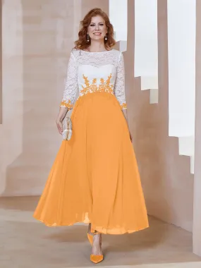 Illusion Neckline Applique Long Sleeves Dress Tangerine