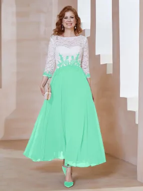 Illusion Neckline Applique Long Sleeves Dress Turquoise