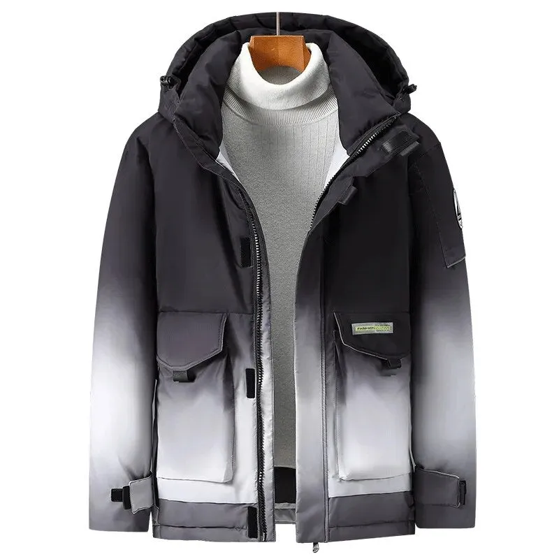 Ilooove - New Winter Gradient Down Cotton Jacket for Plus Size Men Thickened Parka Cold-proof Korean Style Trendy Coat