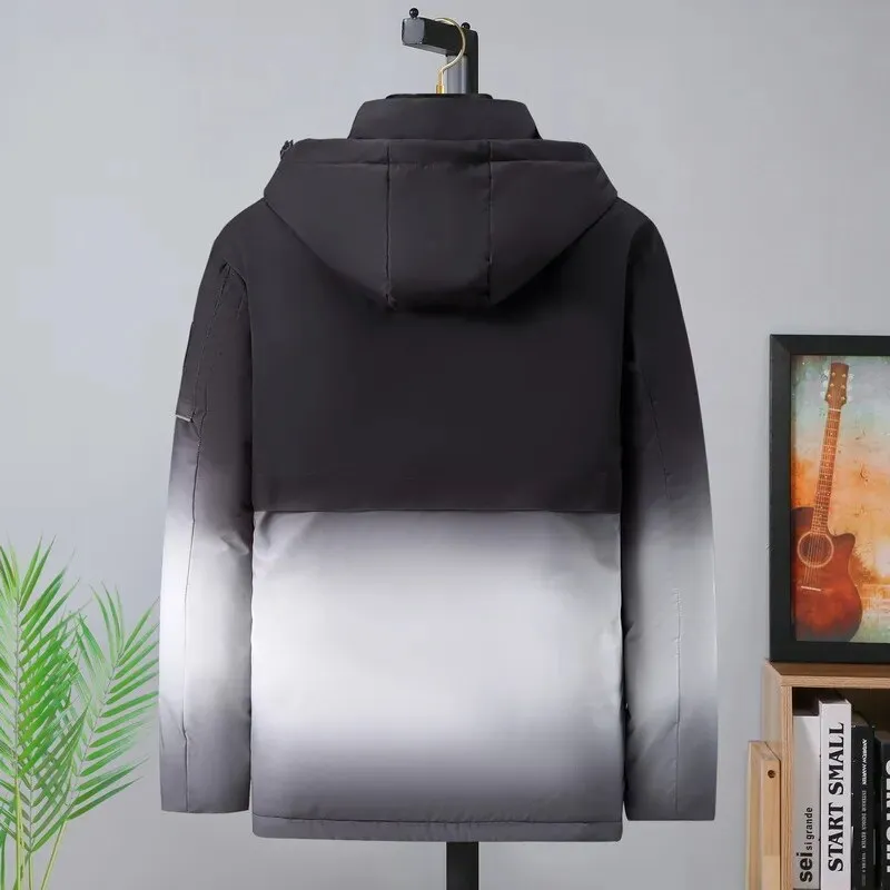 Ilooove - New Winter Gradient Down Cotton Jacket for Plus Size Men Thickened Parka Cold-proof Korean Style Trendy Coat