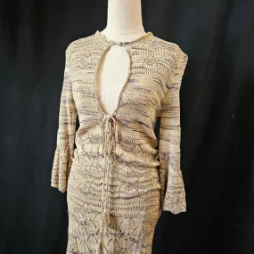 Jen’s Pirate Booty Taupe Crochet Knit 3/4 Sleeve Dress Size S
