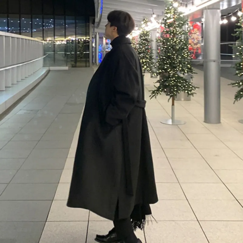 Jinquedai  Korean Trend Men's Loose Casual Single-breasted Overcoat Autumn Winter Fashion New Long Sleeve Woolen Long Coat 9D1665