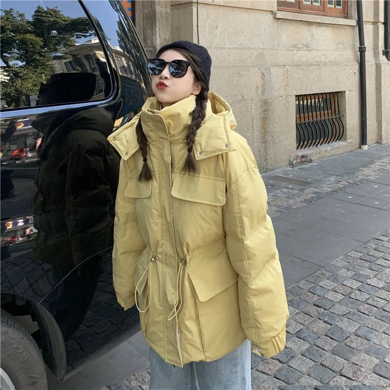 Joskaa Black Friday Sales Winter Oversize Parka Women Fashion Thick Warm Hooded Down Jacket Female Outerwear Korean Stand Collar Zipper Casual Cotton Coat