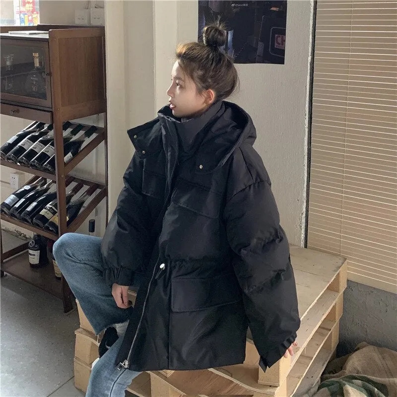 Joskaa Black Friday Sales Winter Oversize Parka Women Fashion Thick Warm Hooded Down Jacket Female Outerwear Korean Stand Collar Zipper Casual Cotton Coat
