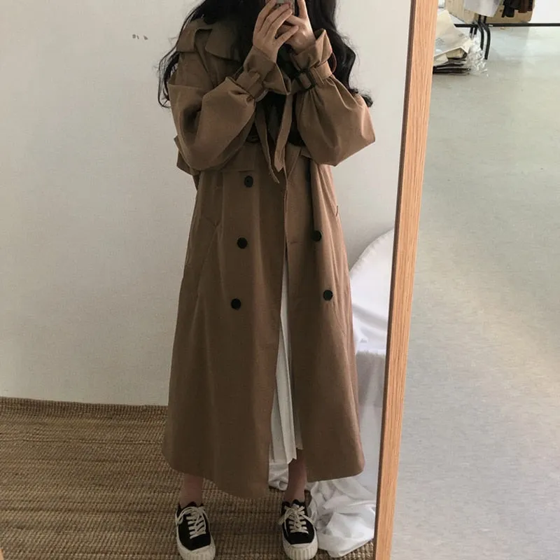 Joskaa Chic Women Trench Coat Casual Women's Long Outerwear Loose Overcoat Autumn Winter Fashion Double-breasted Windbreaker Femme