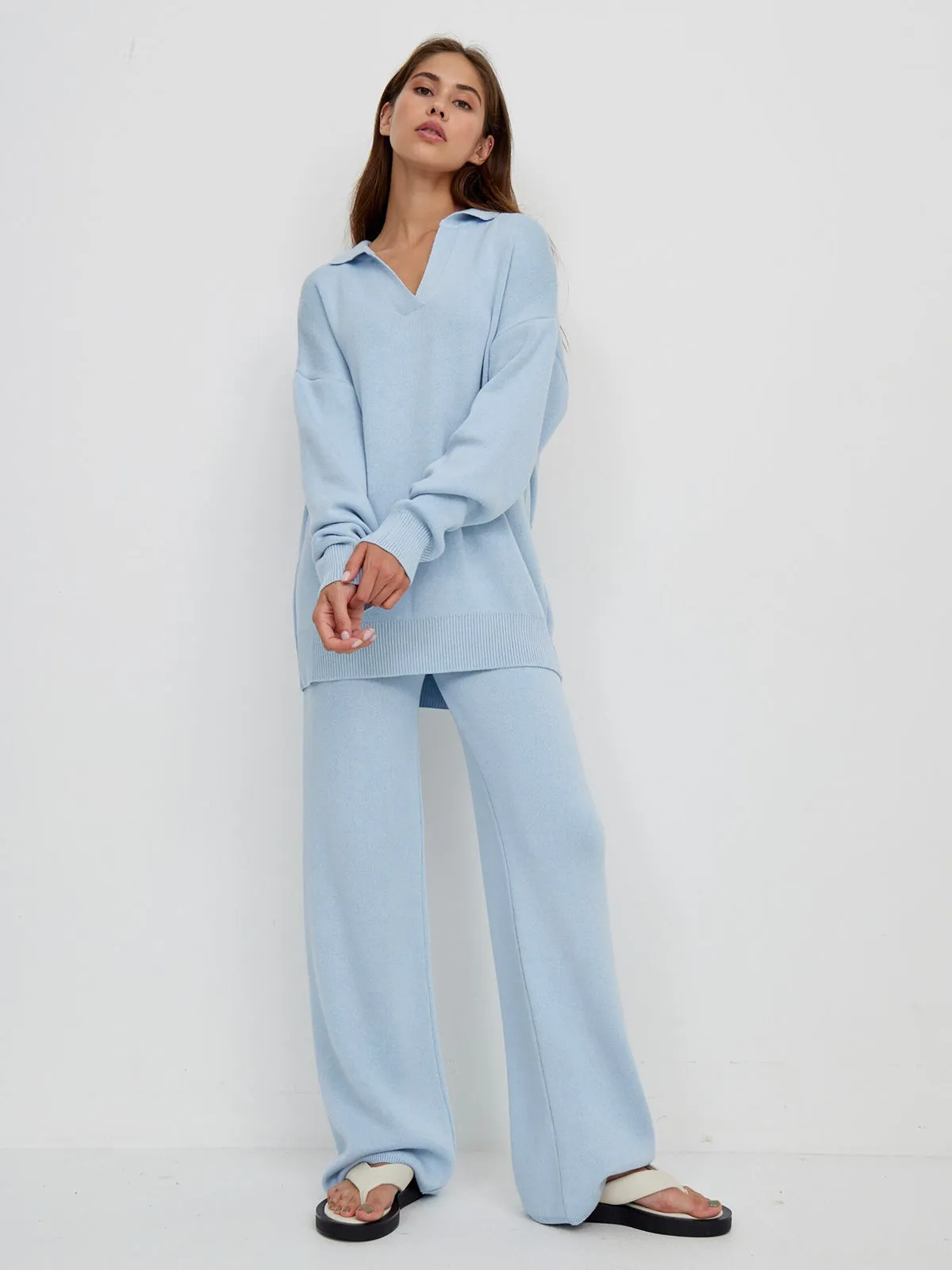 Kate Polo Neck Sweater & Wide Leg Pants Knitted Outfit