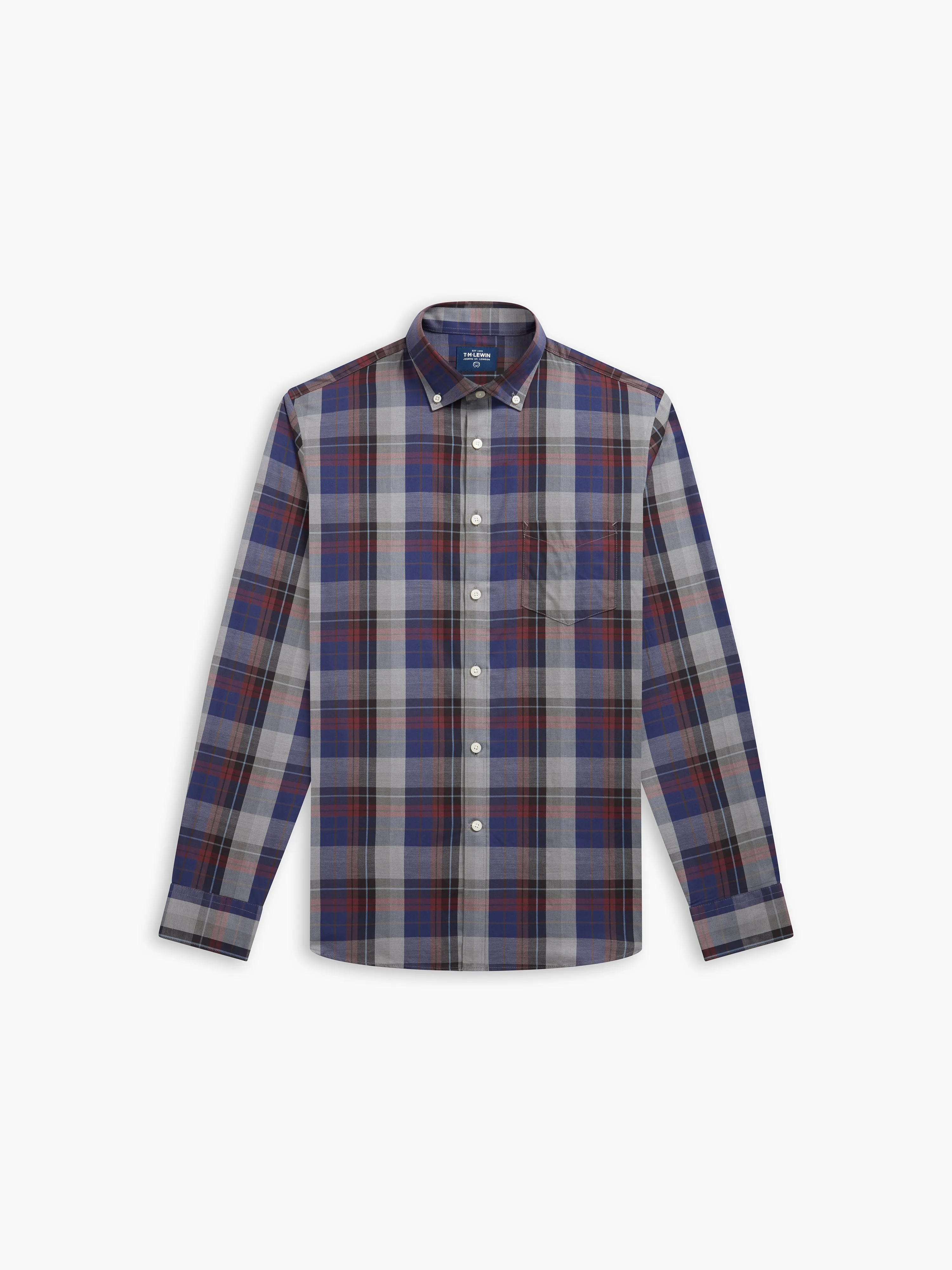 Large Check Slim Fit Navy Red Shirt