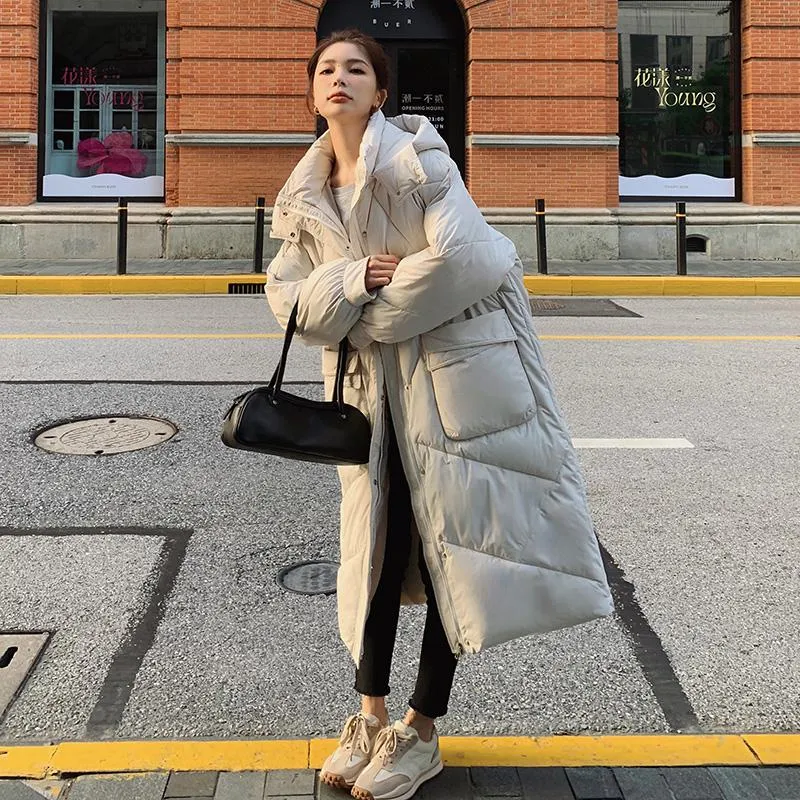 Loose Fit Full-Length Plus Thickened Hooded Puffer Jacket
