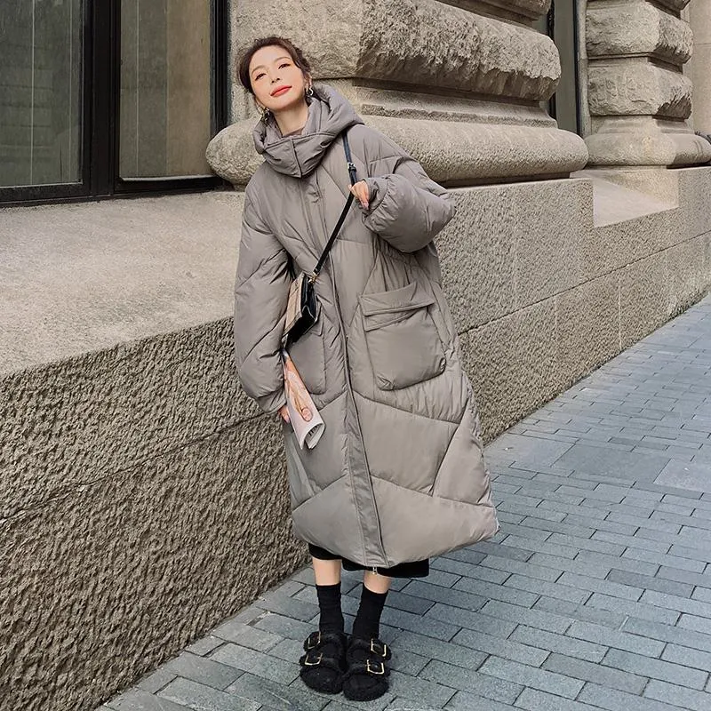 Loose Fit Full-Length Plus Thickened Hooded Puffer Jacket