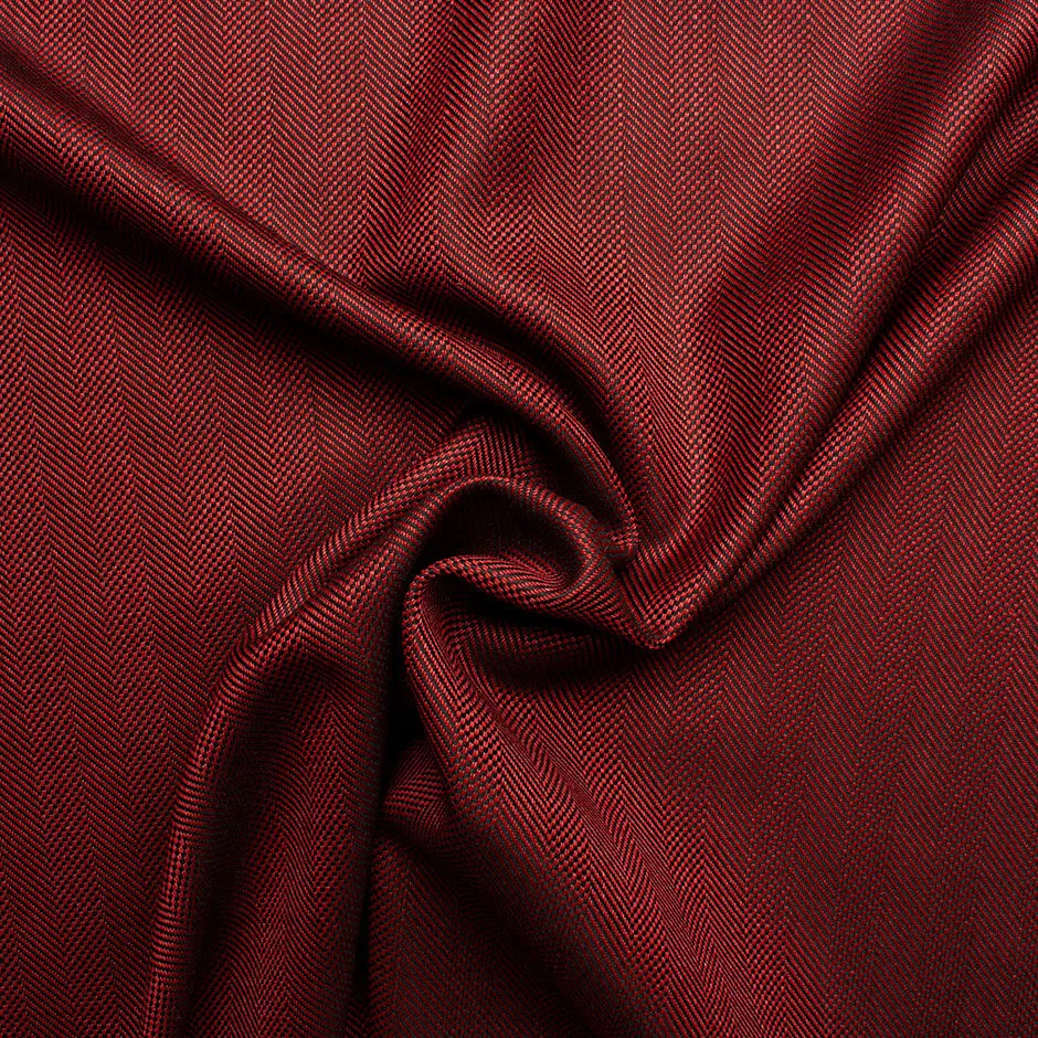 Maroon Wool & Silk Blend Herringbone Suiting