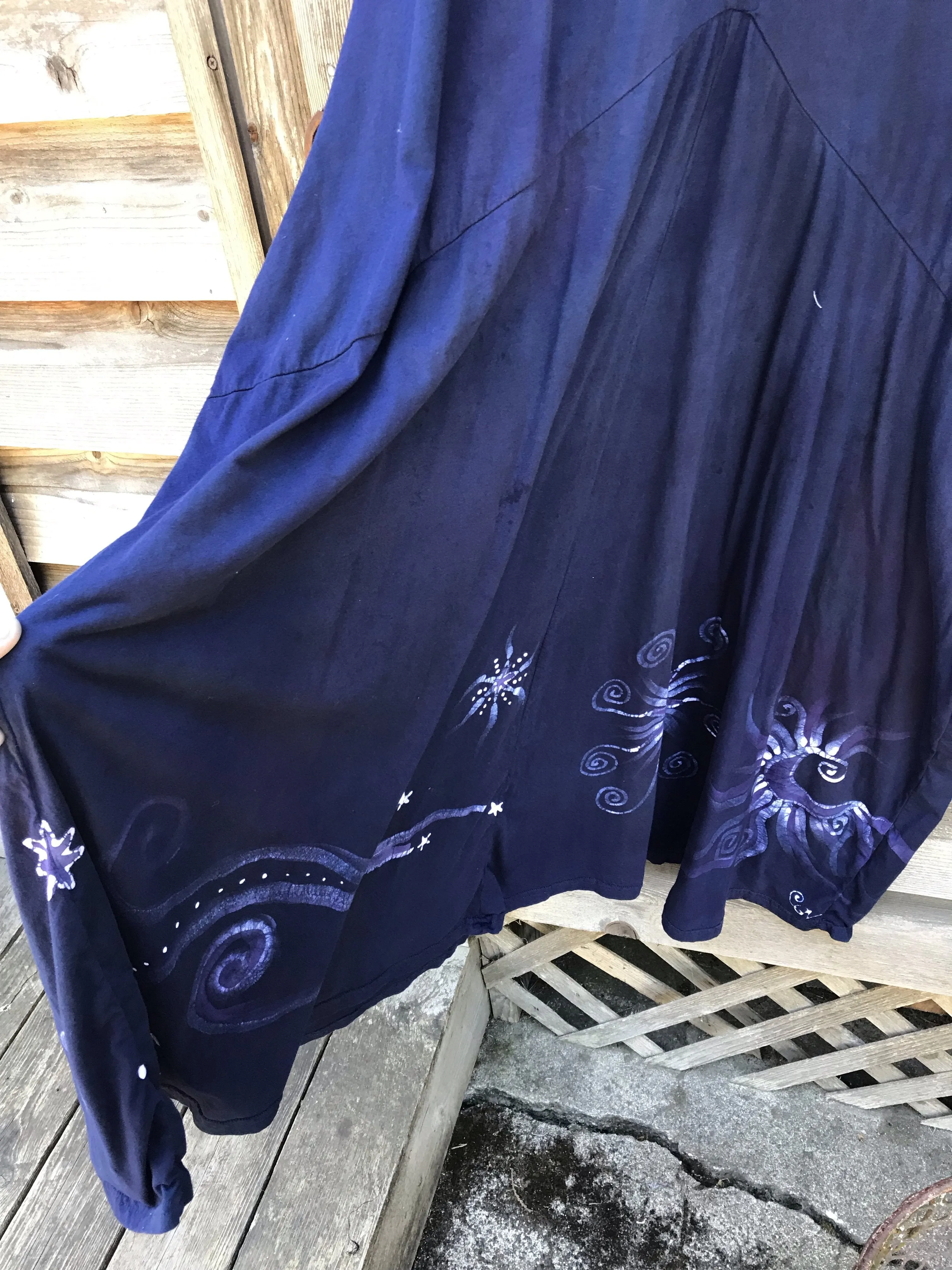 Midnight Moon Tree With Pockets - Short Sleeve Batik Dress - Size 2X