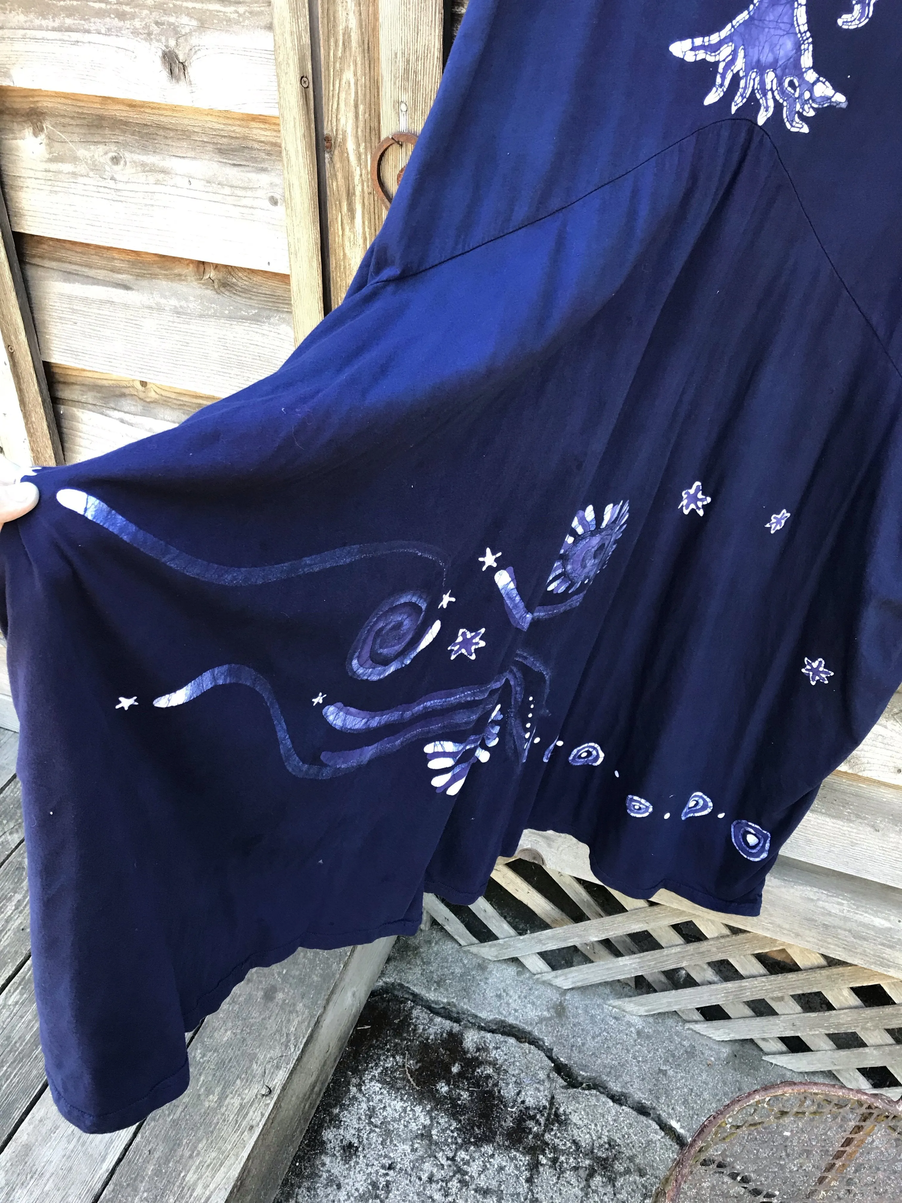 Midnight Moon Tree With Pockets - Short Sleeve Batik Dress - Size 2X
