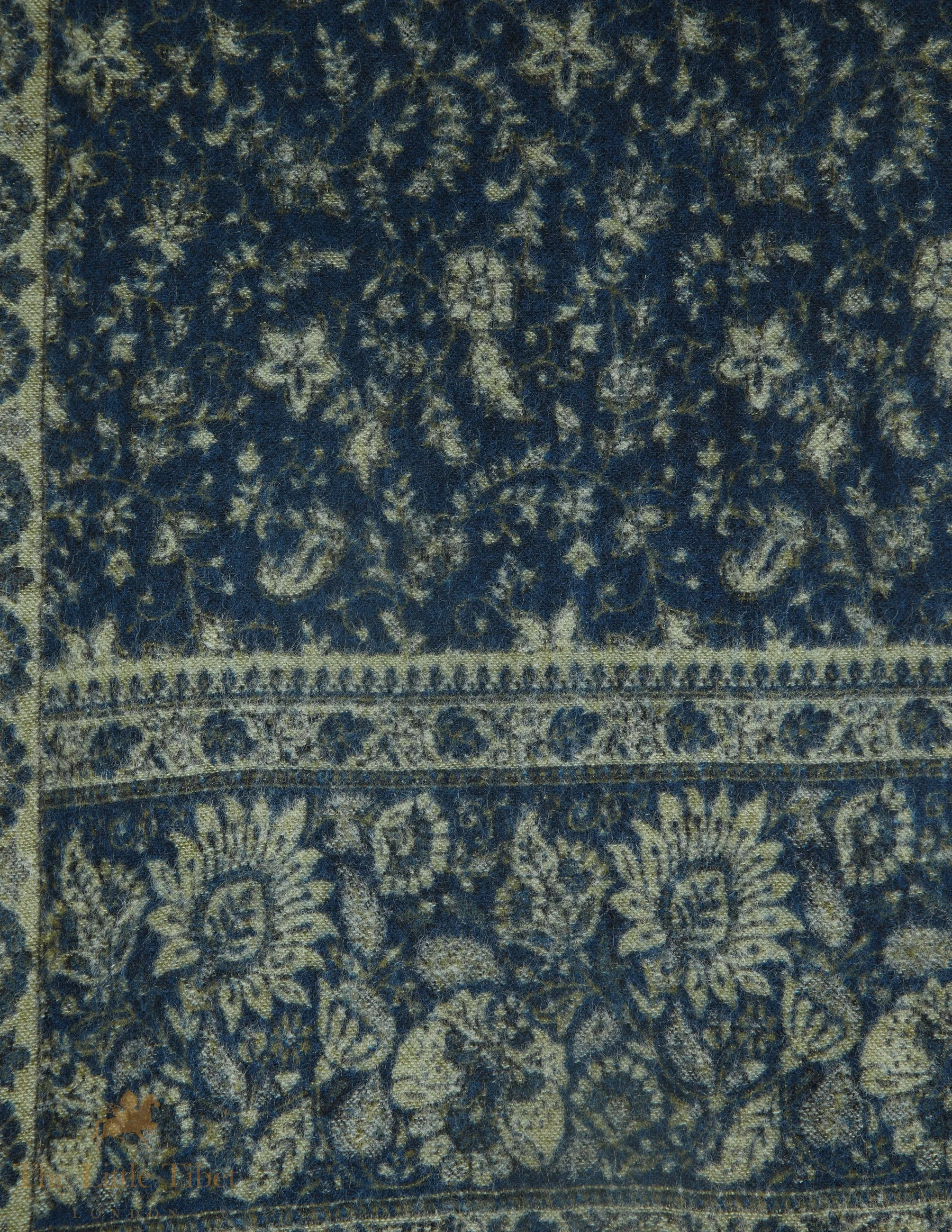 Mirage Blue and Lime Ash-Infused Floral Tibet Shawl - TS9A