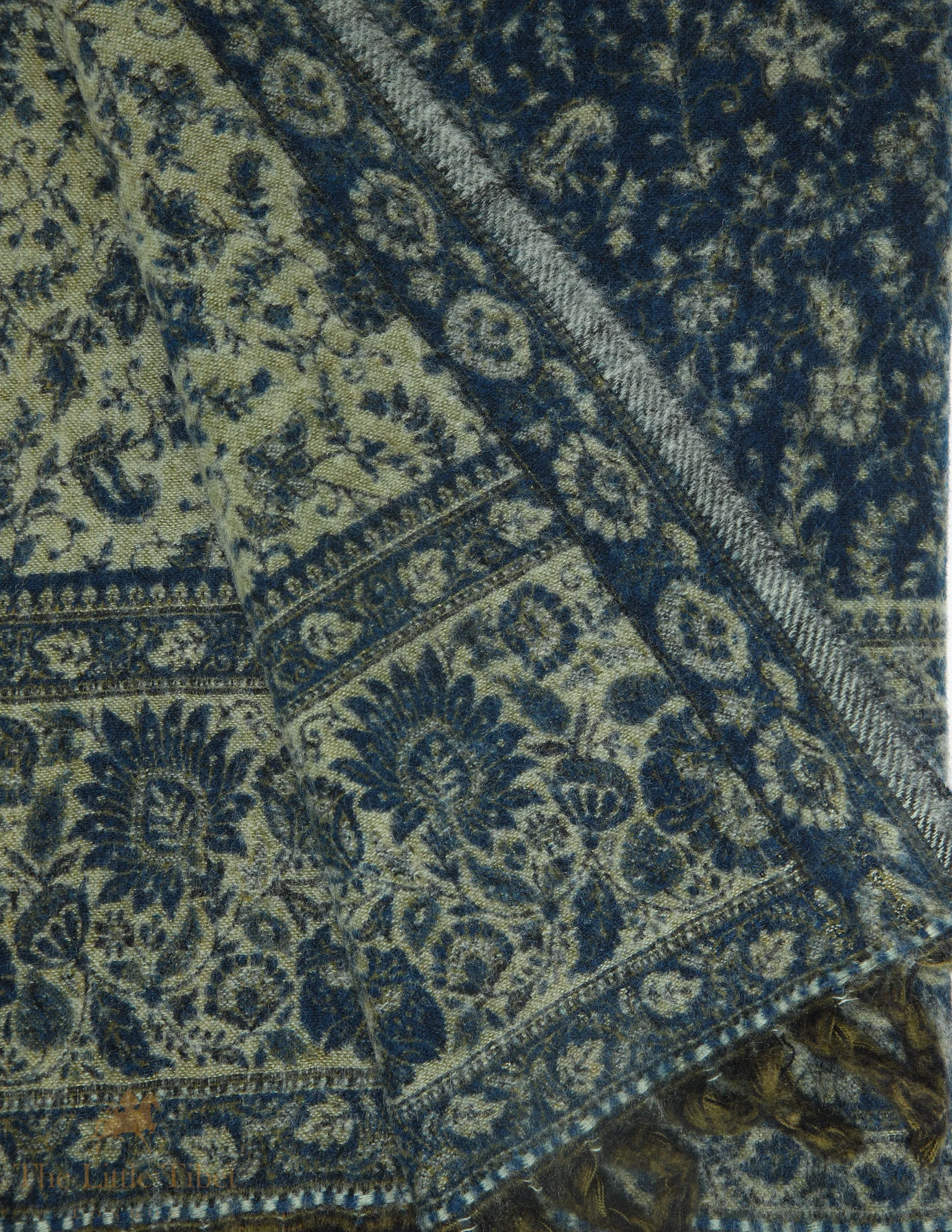 Mirage Blue and Lime Ash-Infused Floral Tibet Shawl - TS9A