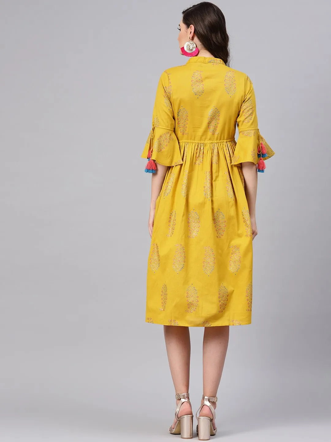 Mustard Paisely Drawstring Dress