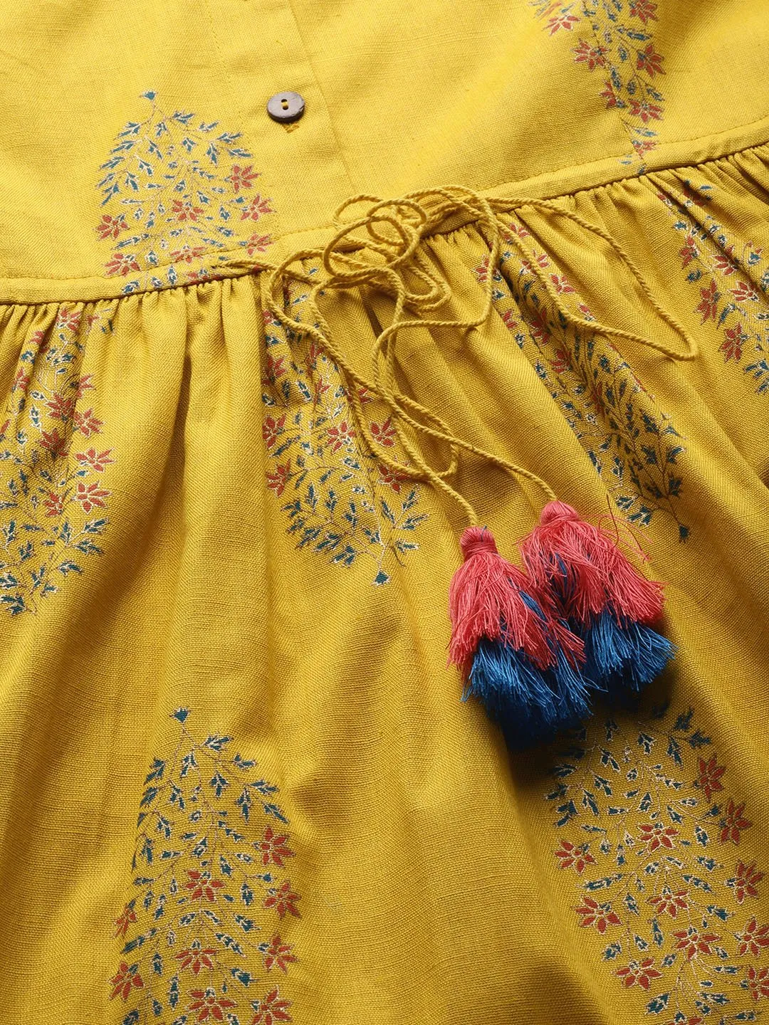 Mustard Paisely Drawstring Dress