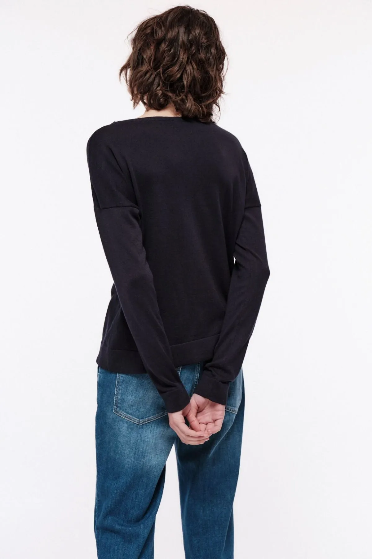Navy Boat Neck Sweater Lanius