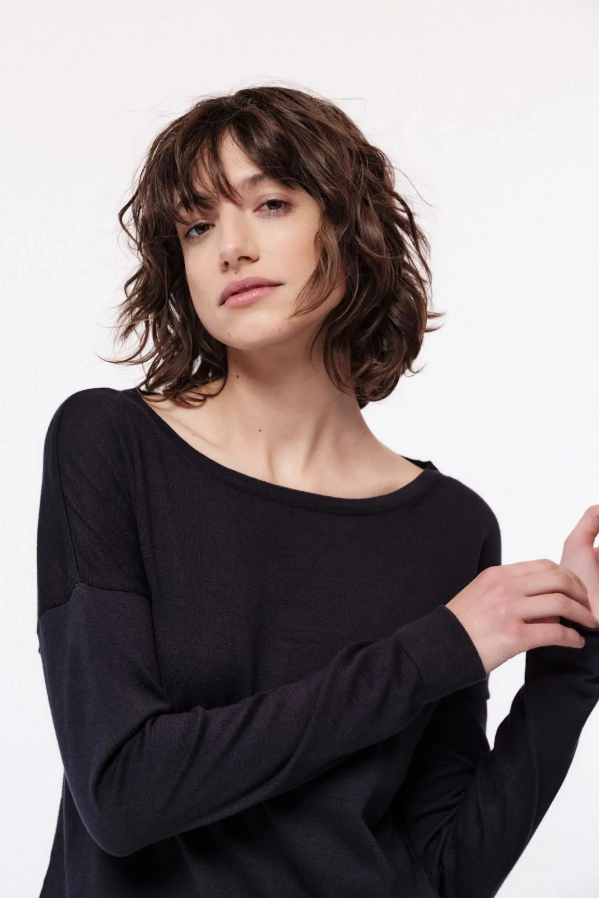 Navy Boat Neck Sweater Lanius