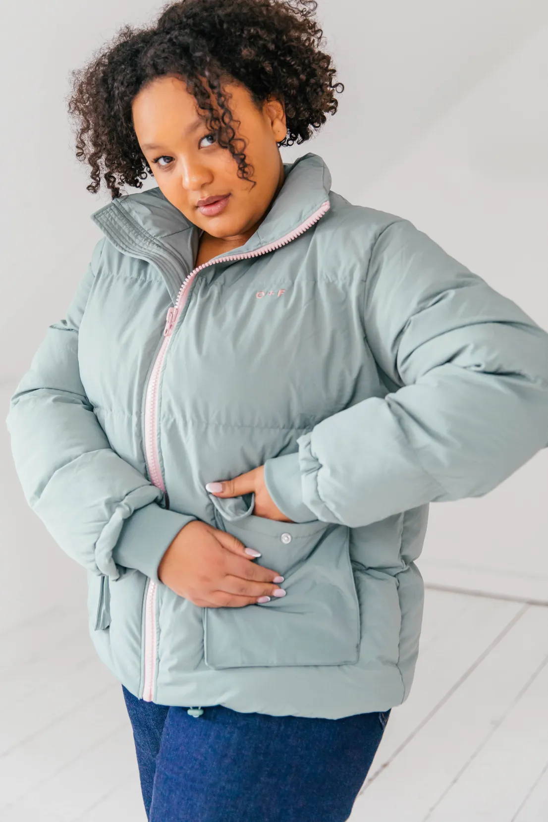 O&F Sage Green Puffer Jacket