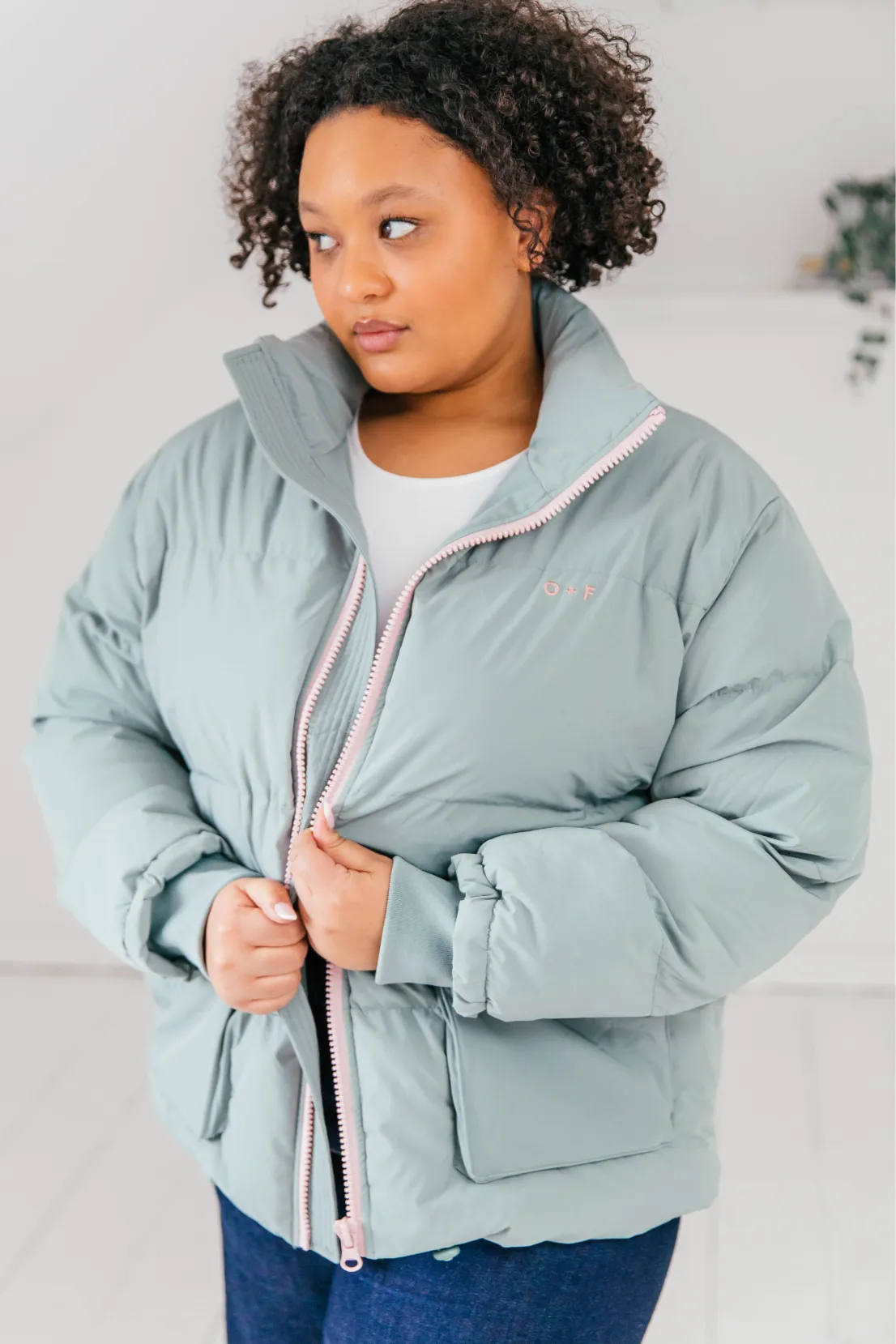 O&F Sage Green Puffer Jacket