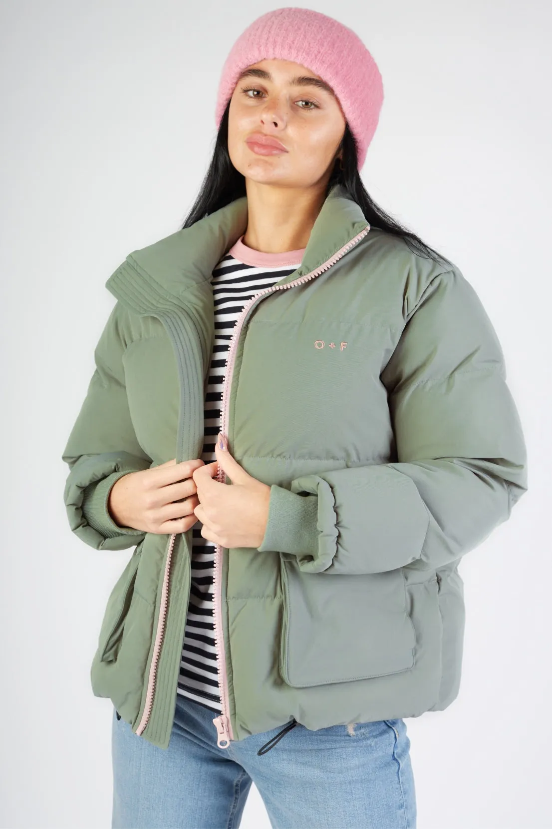 O&F Sage Green Puffer Jacket