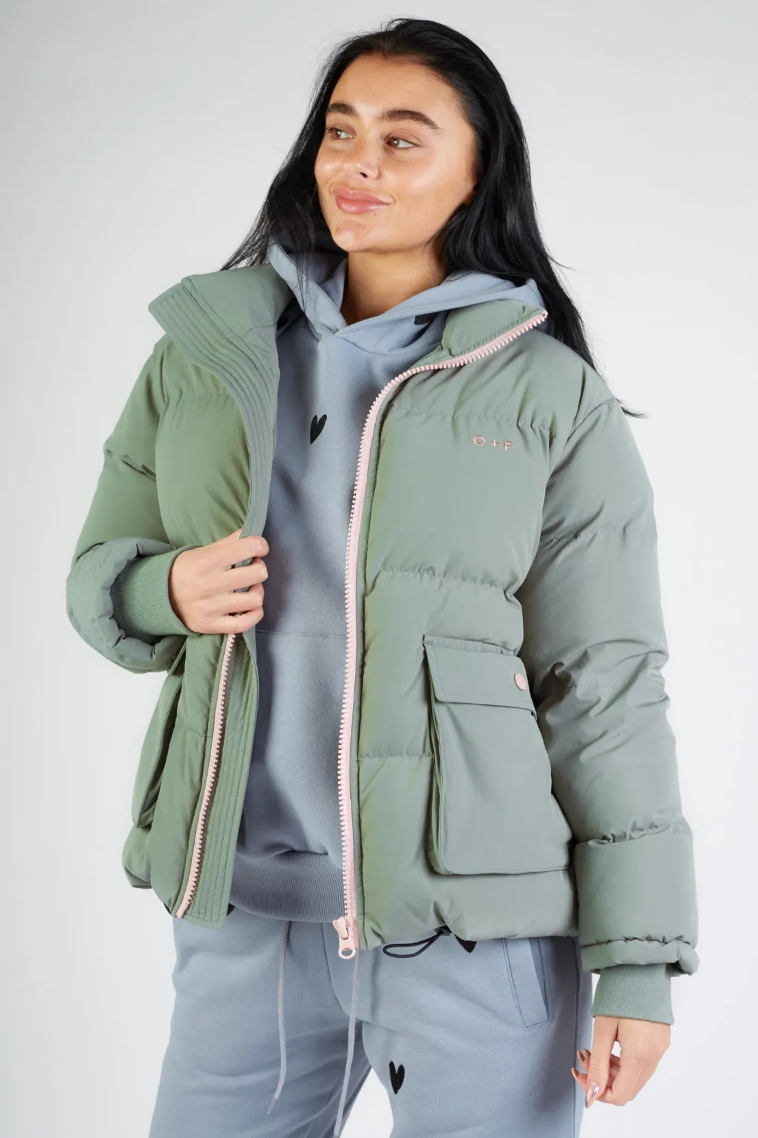 O&F Sage Green Puffer Jacket