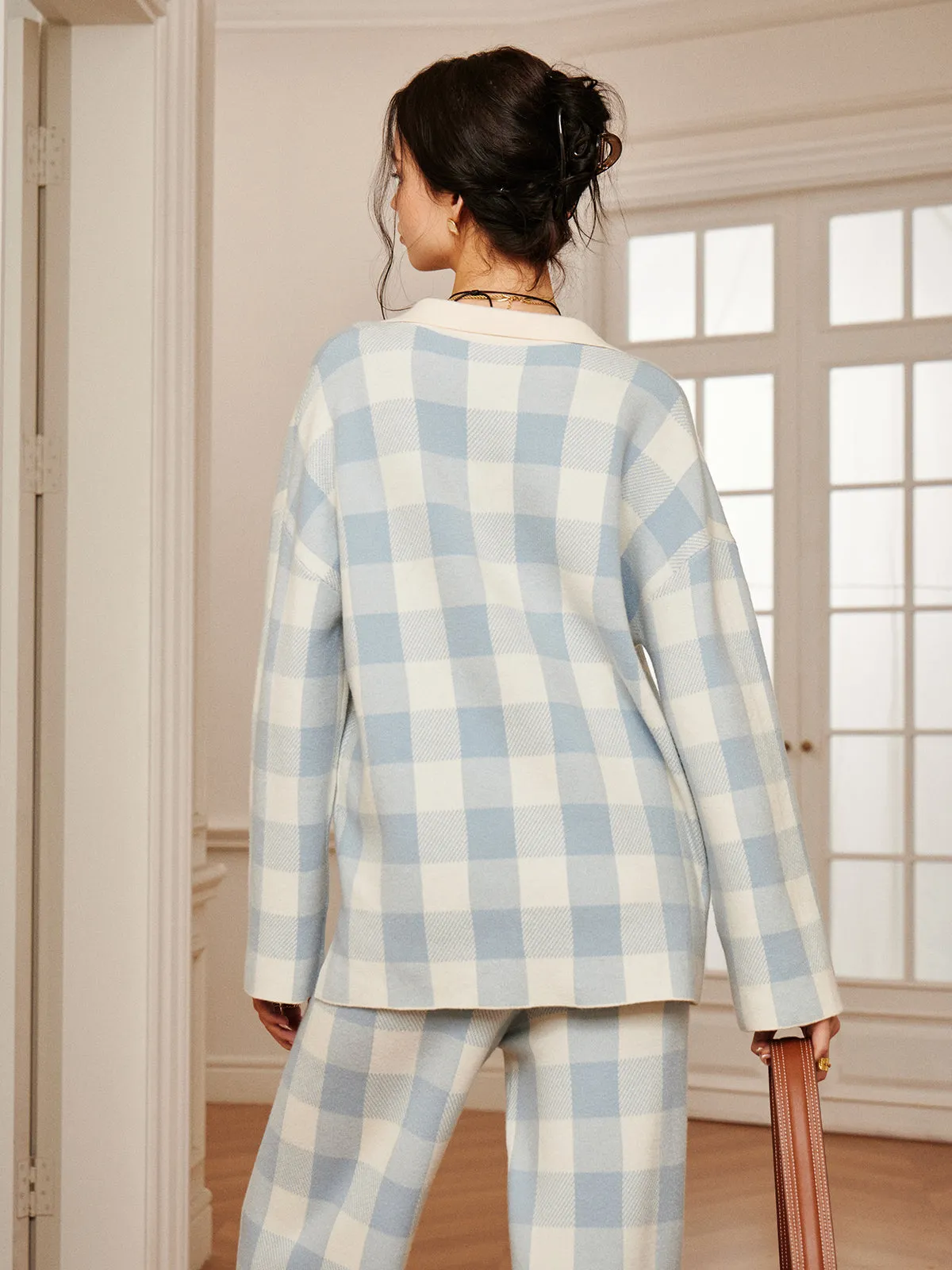 Plaid Polo Collar Sweater Co-ords