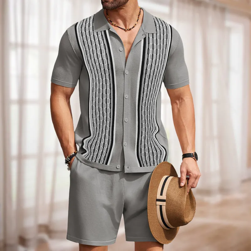 Riolio frat boy outfit Men's Cool Silk Jacquard Two-Piece Sweater Casual Polo Shirt Suit