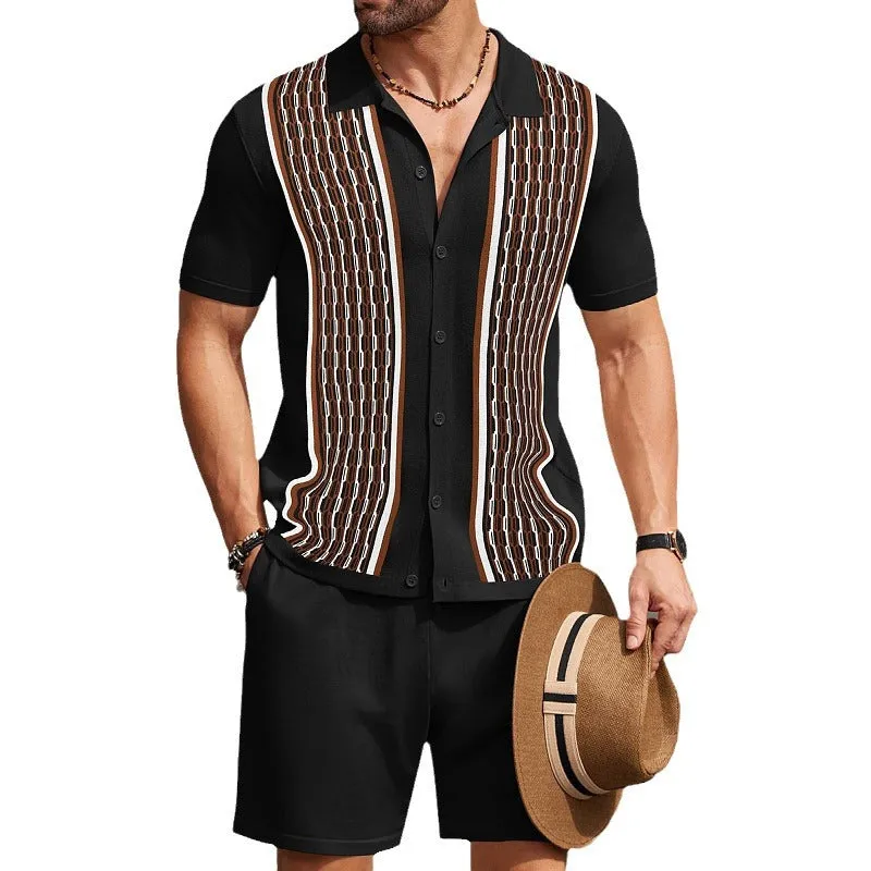 Riolio frat boy outfit Men's Cool Silk Jacquard Two-Piece Sweater Casual Polo Shirt Suit