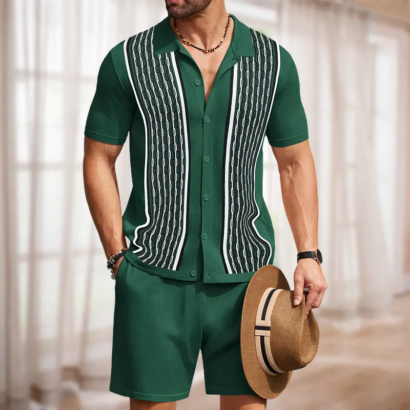 Riolio frat boy outfit Men's Cool Silk Jacquard Two-Piece Sweater Casual Polo Shirt Suit