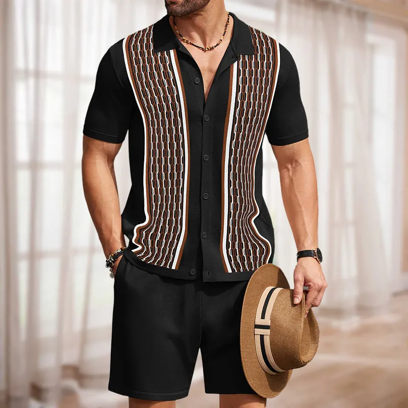 Riolio frat boy outfit Men's Cool Silk Jacquard Two-Piece Sweater Casual Polo Shirt Suit
