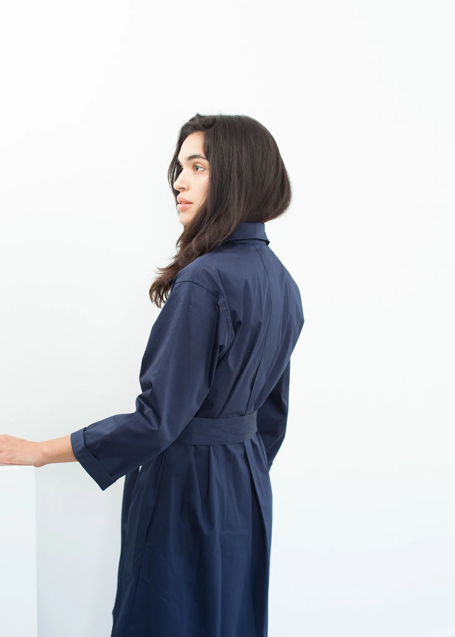 Sateen Trench in Navy - Less Choice