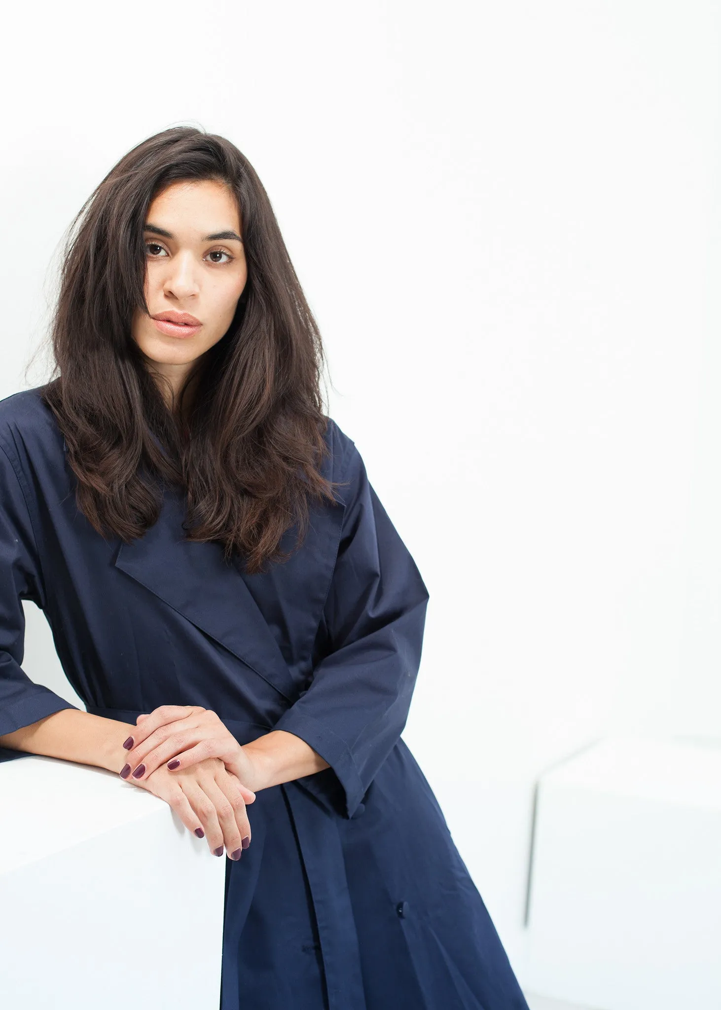 Sateen Trench in Navy - Less Choice