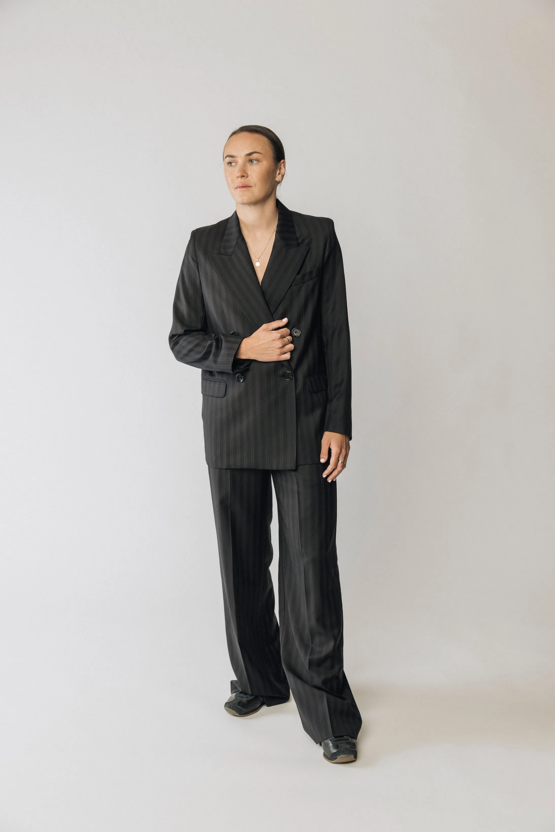 The Matildas Pinstripe Double Breasted Blazer