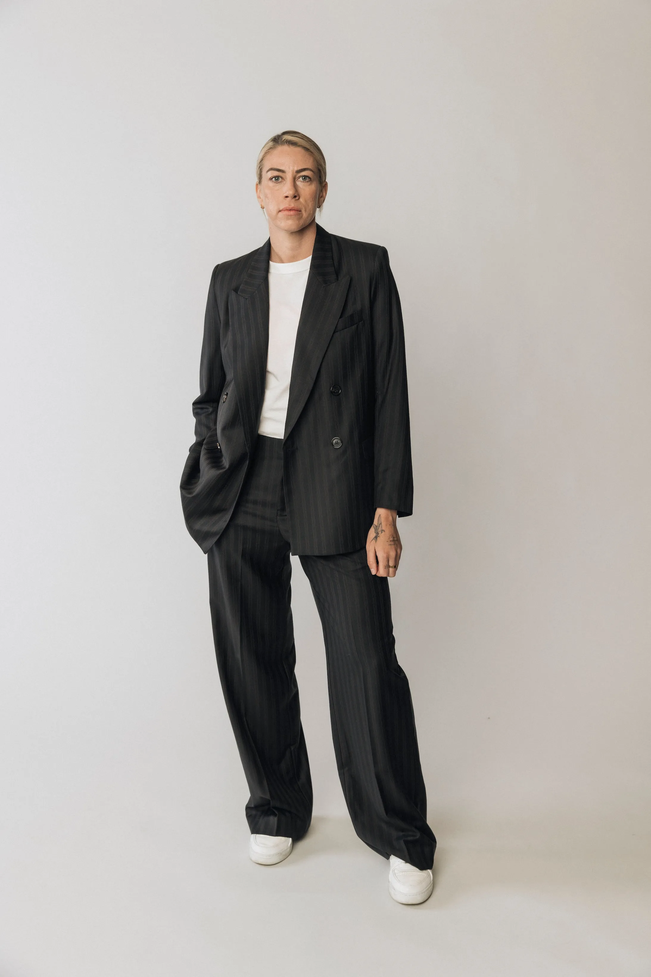 The Matildas Pinstripe Double Breasted Blazer