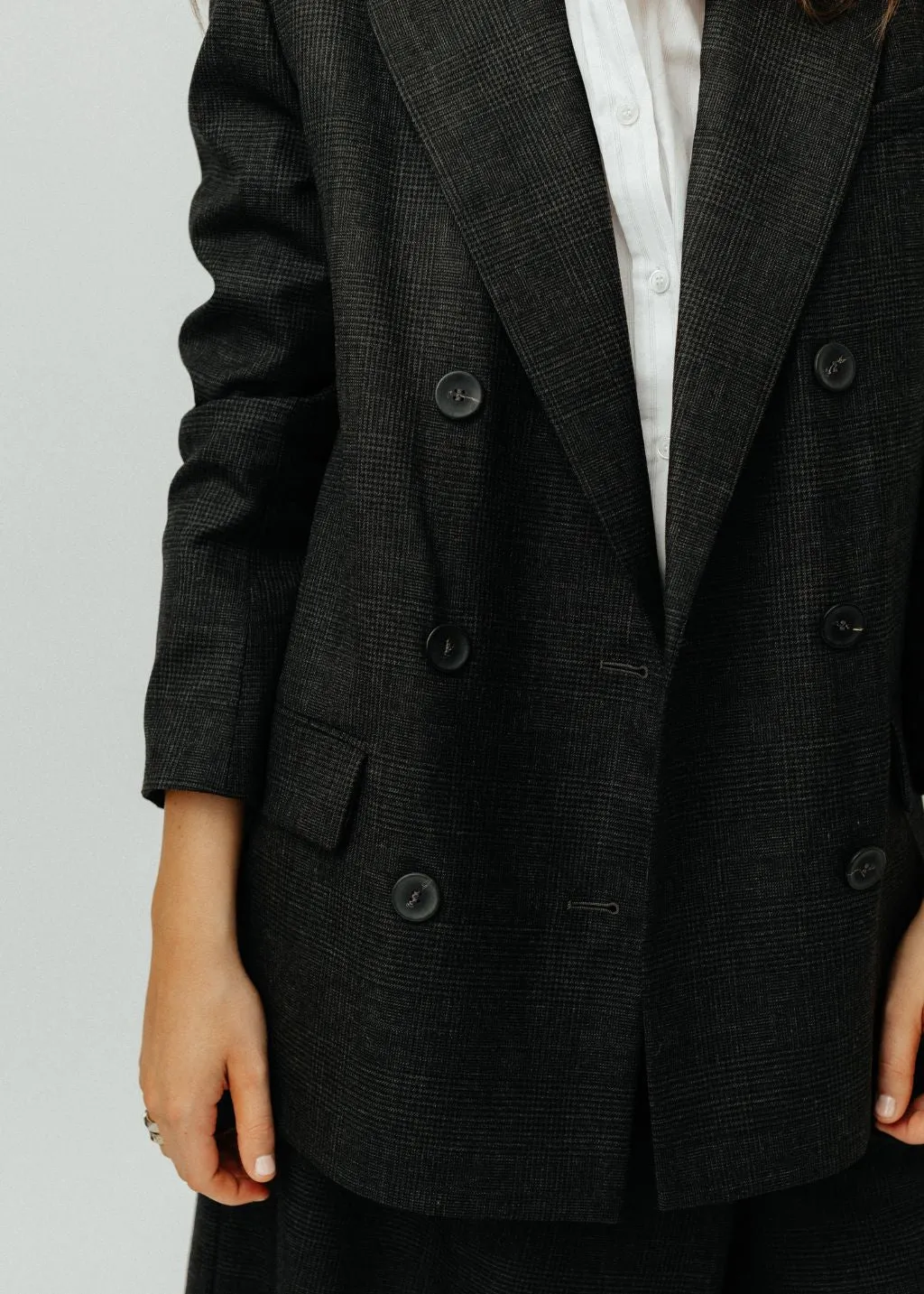 Tibi Adler Glenplaid Double Breasted Blazer with Cutout