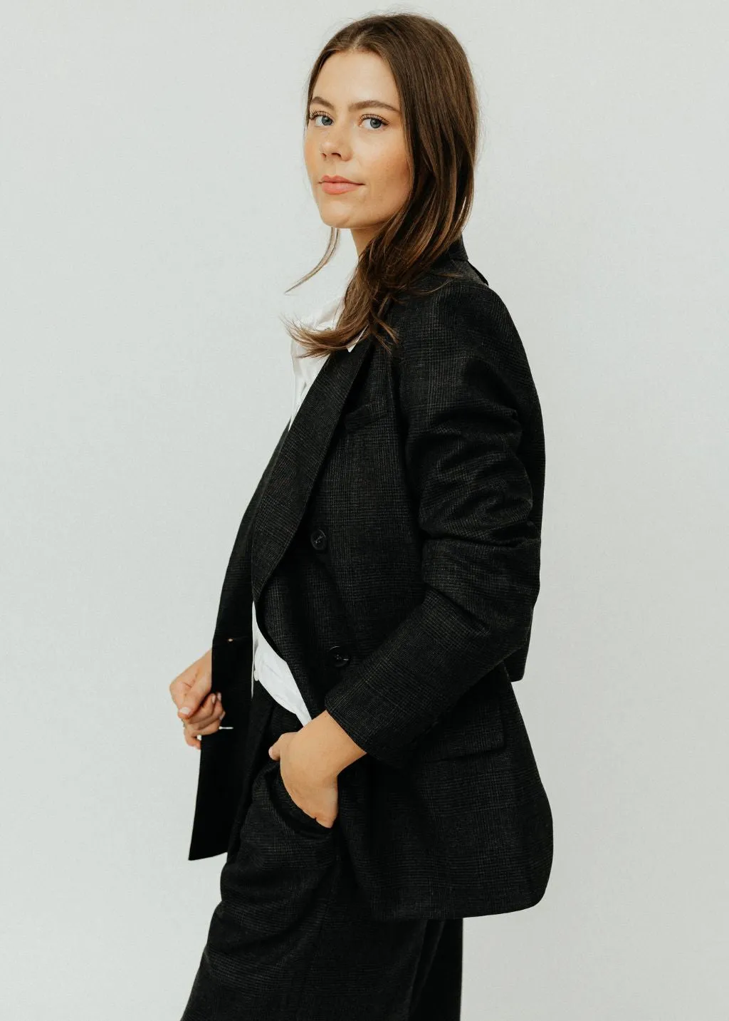Tibi Adler Glenplaid Double Breasted Blazer with Cutout