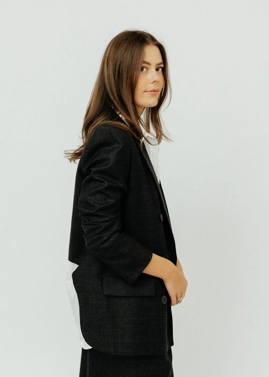 Tibi Adler Glenplaid Double Breasted Blazer with Cutout