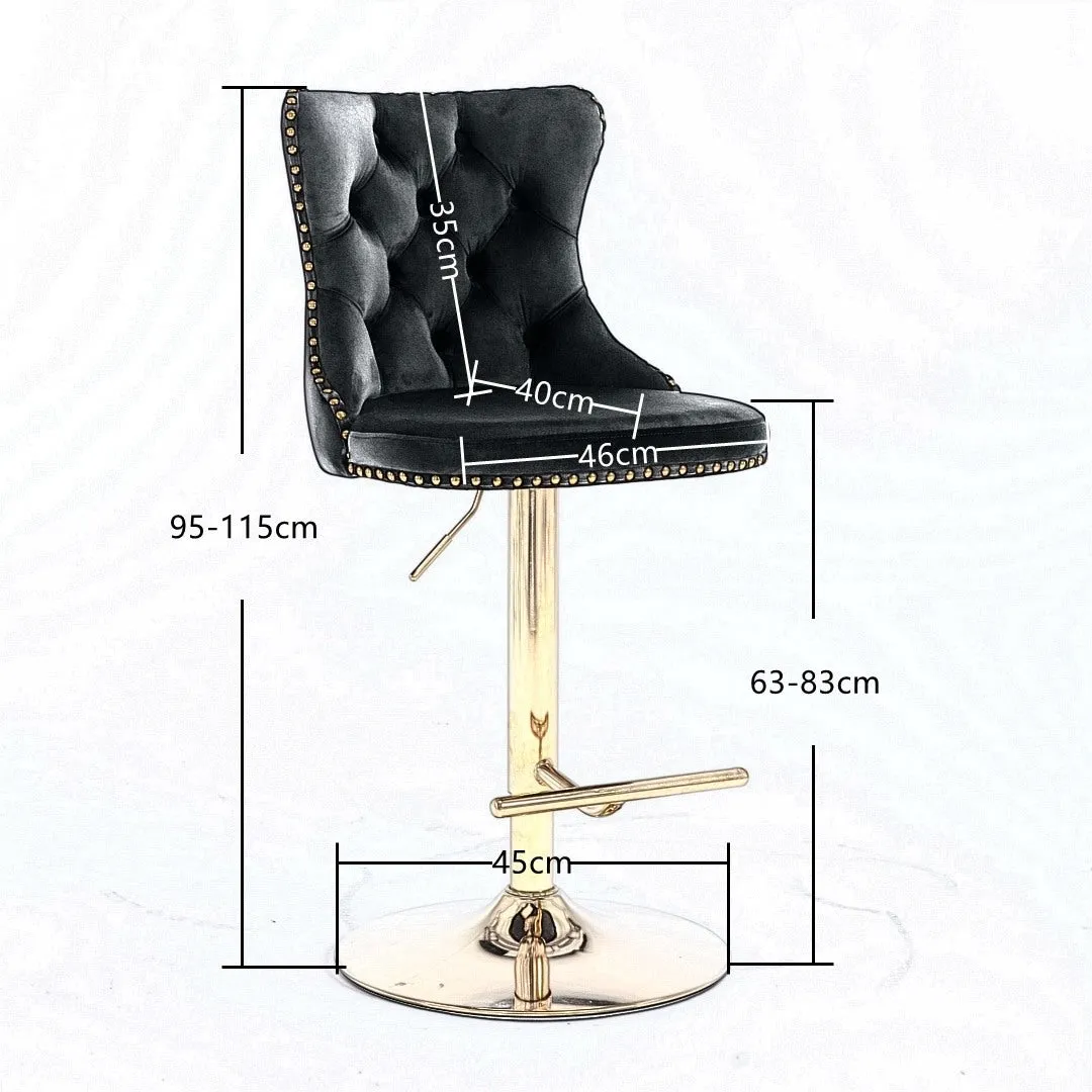 Two Height Adjustable Swivel Bar Stool Velvet Studs Barstool with Footrest and Golden Base- Beige