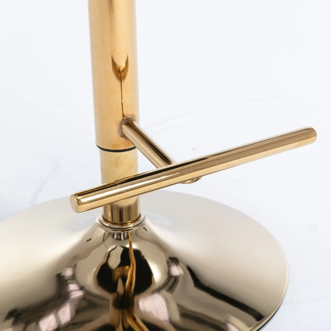Two Height Adjustable Swivel Bar Stool Velvet Studs Barstool with Footrest and Golden Base- Beige