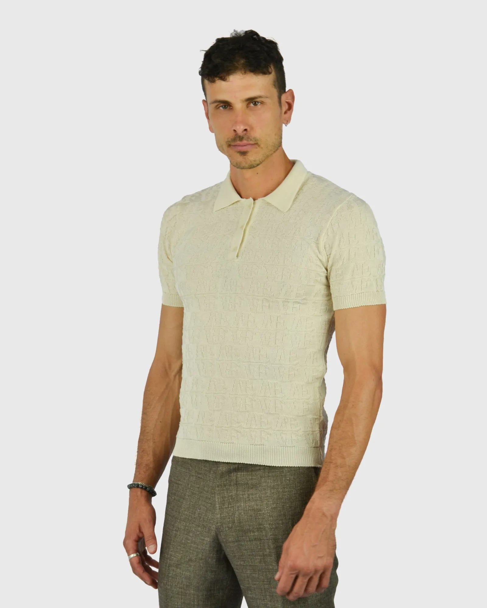 VINCENT & FRANKS S221VF CREAM SS KNITTED POLO
