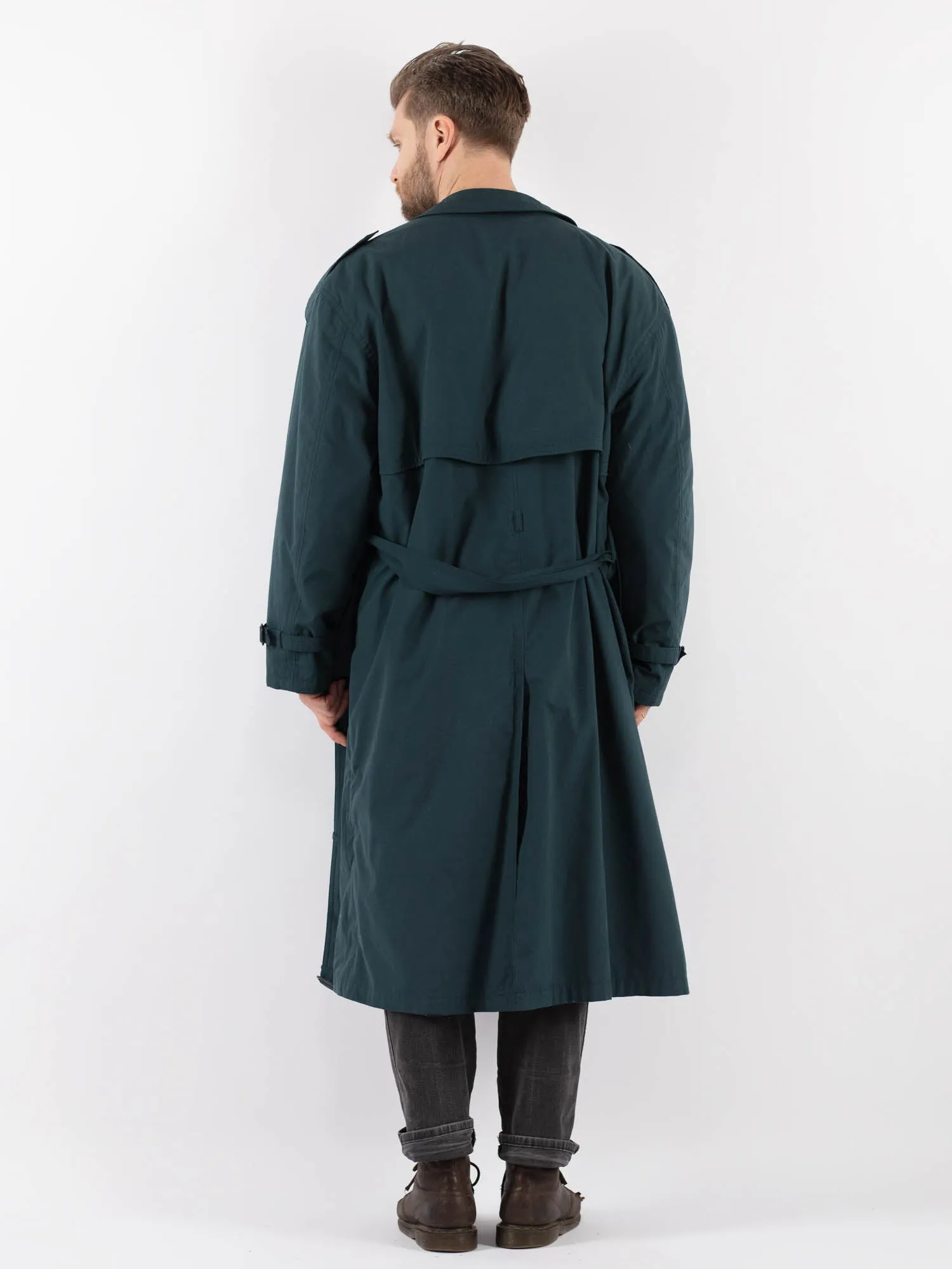 Vintage 70's Men Oversized Trench Coat in Teal Blue