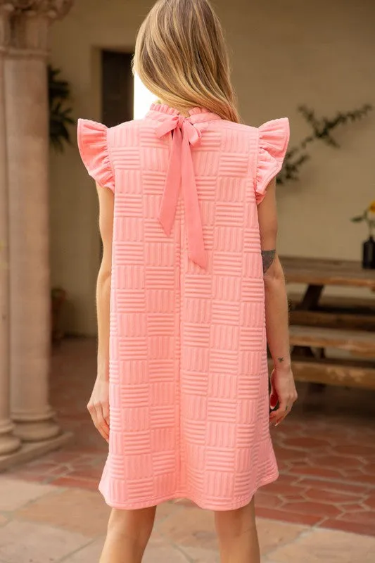 VOY Solid Color Textured Knit Dress in Pink